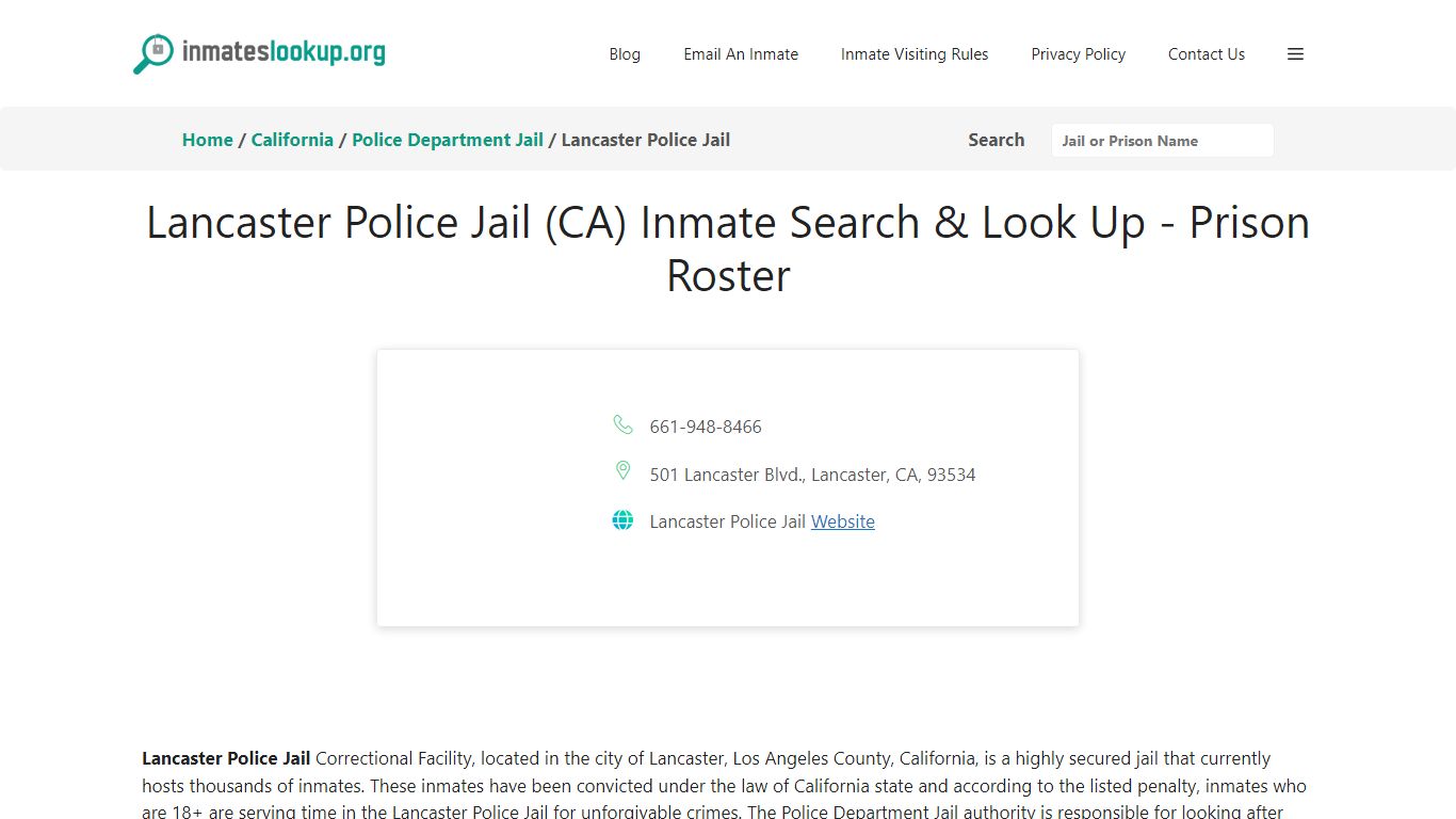 Lancaster Police Jail (CA) Inmate Search & Look Up - Prison Roster