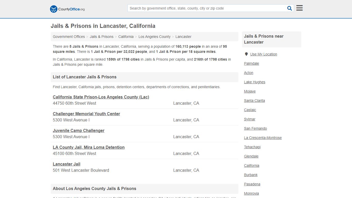 Jails & Prisons - Lancaster, CA (Inmate Rosters & Records) - County Office